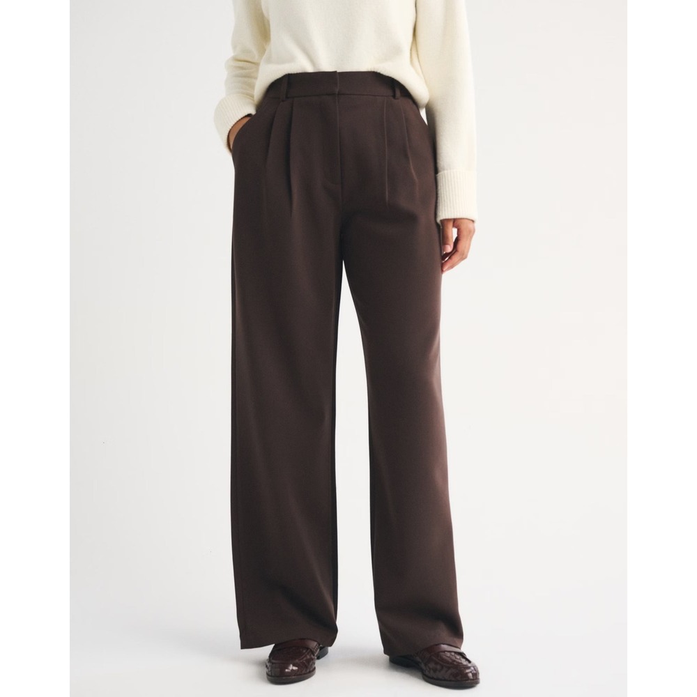 Abercrombie & Fitch Sloane Tailored Wide Leg Pants Brown Women Size 34/18
